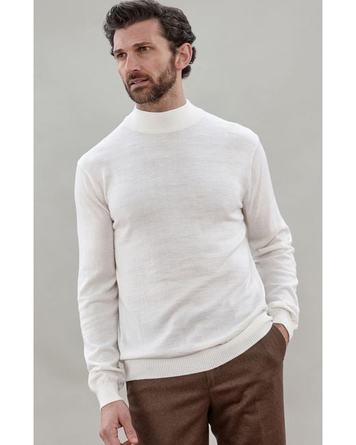Paul James Knitwear White Extra Fine Merino Wool Shaw Mock Turtleneck Jumper for men