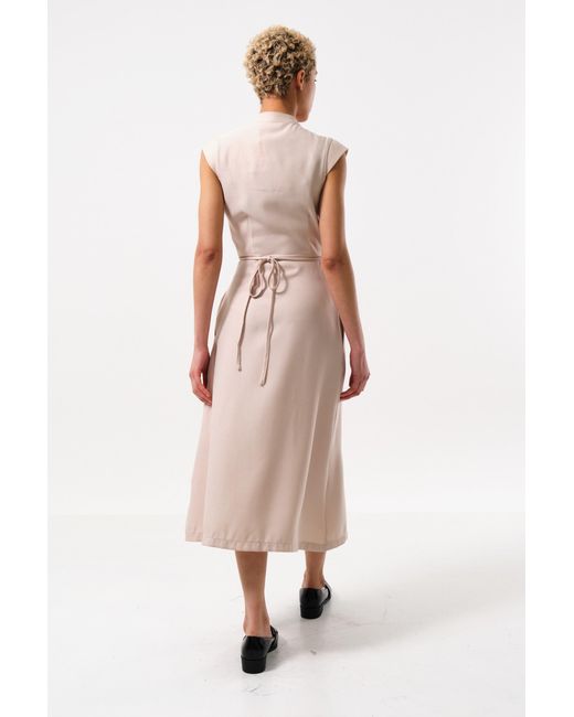 Louche Natural Neutrals Urbain Satin Back Crepe Wrap Midi Dress