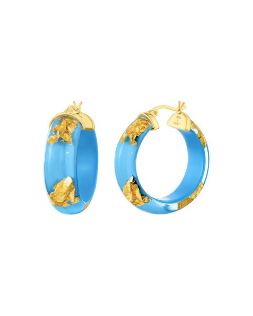 Gold & Honey Blue 24K Leaf Huggie Hoop Earrings