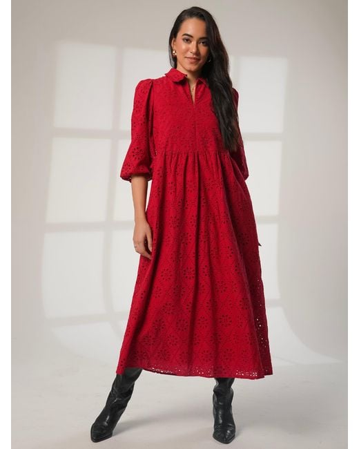 Rose & Nancy Lucille Cotton Embroidered Midi Shirt Dress