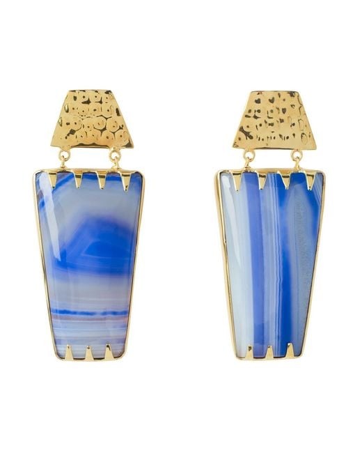 YAA YAA LONDON Blue Lavender Determination Gold Gemstone Earrings