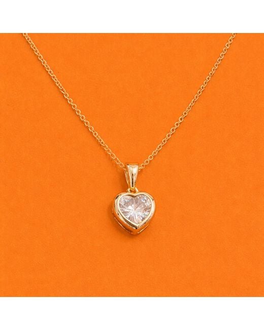 Pearl Code Metallic Sophie Heart Pendant Necklace With Cubic Zirconia, -Plated