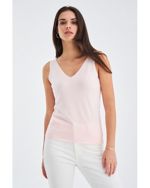 Peraluna Pink Ruby Top V-Neck Fine Knit Tank Top