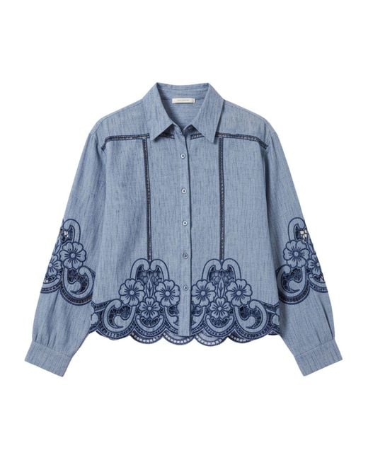 LAtelier London Blue Laser-Cut Embroidered Cotton Shirt