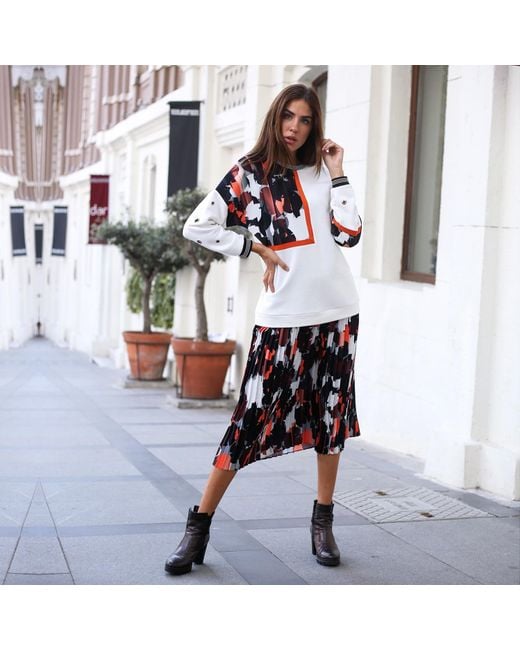 Lalipop Design Blue White Sweatshirt With Eyelet Details & Abstract Camo Print