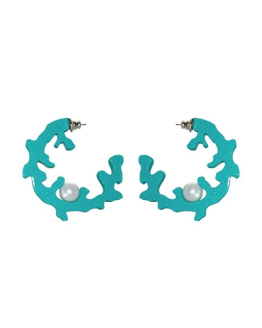 Gissa Bicalho Blue Handmade Hoop Coral And Pearl L