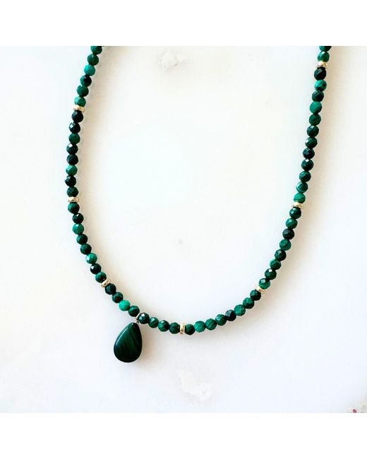 Herself Collections Metallic 14K Malachite Bead Necklace With Drop Pendant