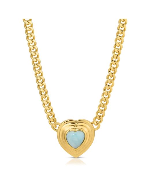 Glamrocks Jewelry Metallic Heart Of Stone Curb Link Necklace- Larimar
