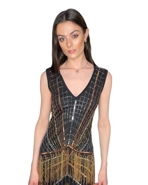 Any Old Iron Black Metallic Cha Cha Beaded Dress