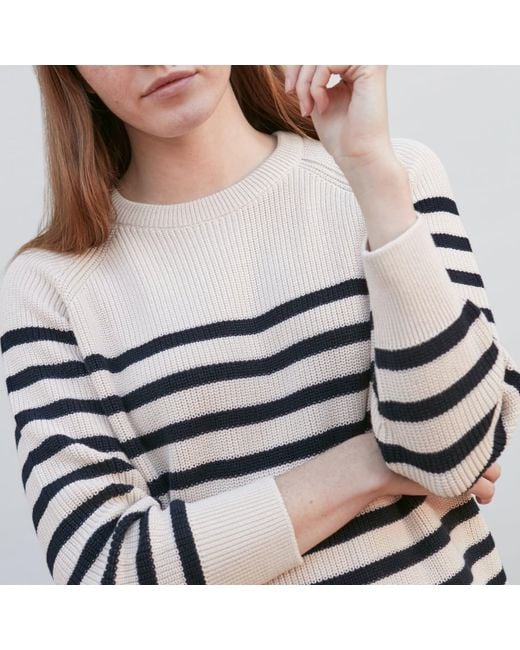 Paul James Knitwear White Neutrals Cotton Ribbed Breton Tiana Jumper