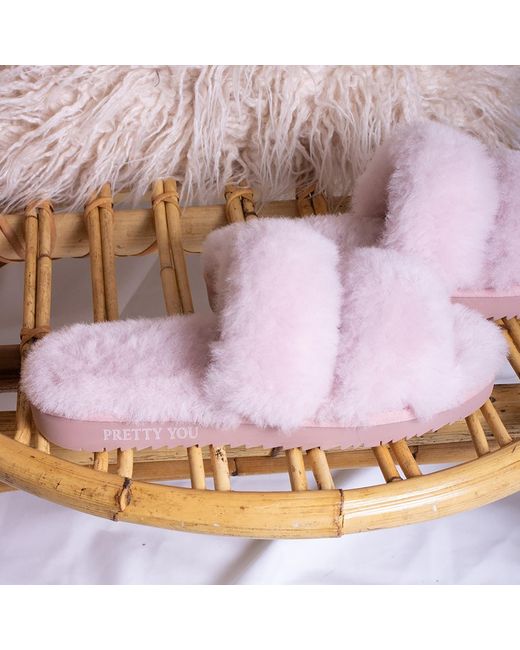 Pretty You London Pink Sheepskin Slider Slipper Jinx In Rose