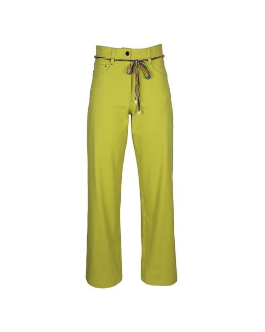 Lalipop Design Green Wide-Leg Lime- Cotton Pants With Detachable Colorful Cord Belt