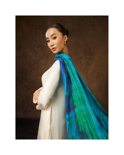 Silk and Bears Blue Emerald Brushstroke Silk Scarf – Hand-Dyed Mulberry Silk Shawl