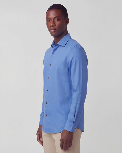 Lords of Harlech Blue Lionel Linen Button Down Shirt for men
