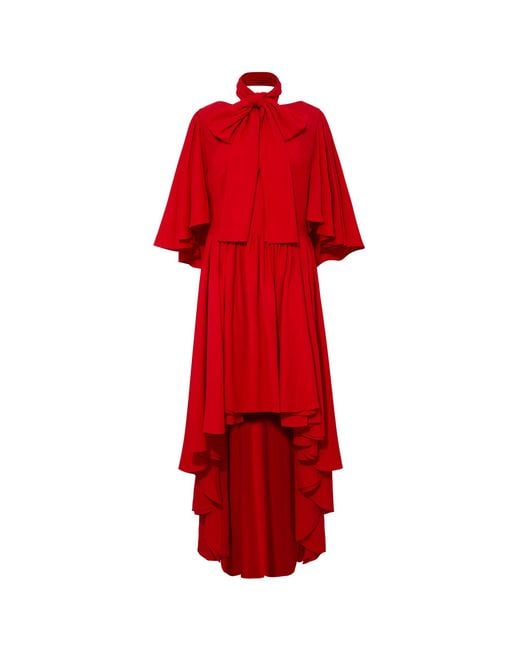 Femponiq Red Bow Tie Neck Cape Sleeve Maxi Dress
