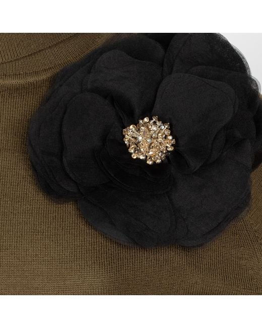 House of Laines London Green Laines Couture Embellished Corsage Knitted Roll Neck Jumper