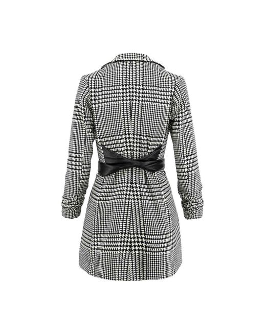 AVENUE No.29 Black Houndstooth Wool Blazer Dress With Contrast Belt