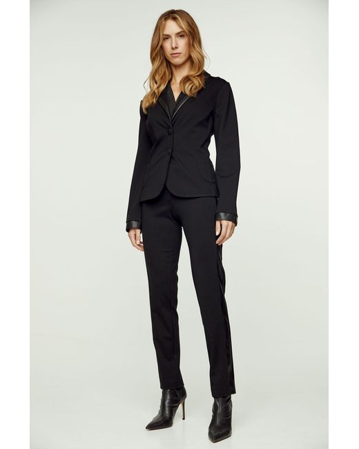 Conquista Black Fitted Jeggings With Faux Leather Detail