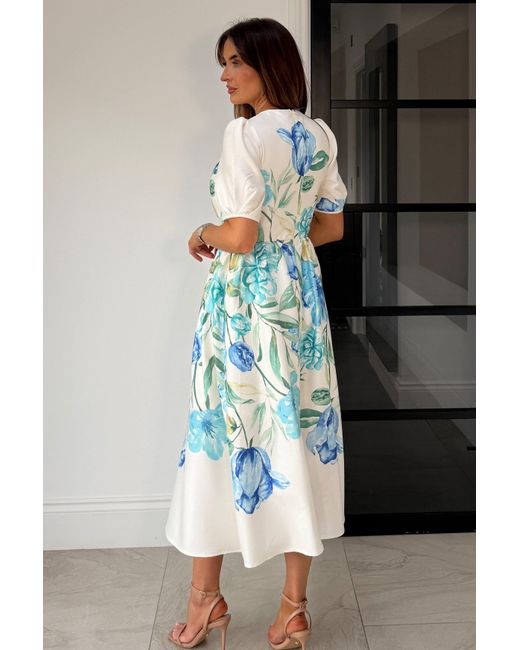 Girl In Mind Blue Janet Floral Midi Dress