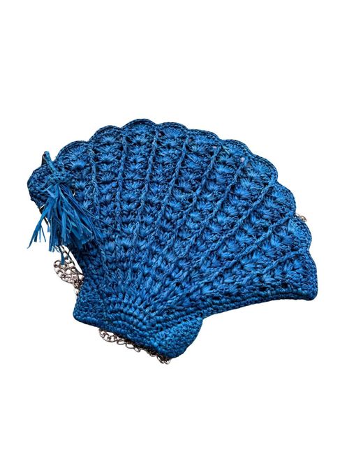 Zanatany Concepts Blue Shell Raffia Bag