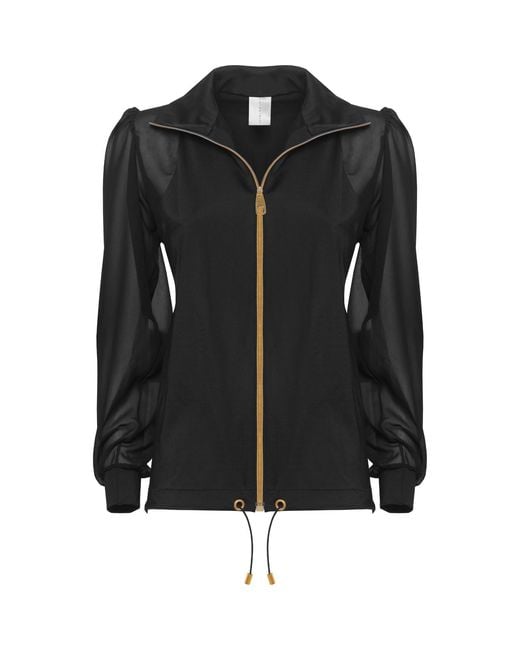 ANTONINIAS Black Elegant Panacea Tracksuit Jacket With Golden Details And Chiffon Sleeves