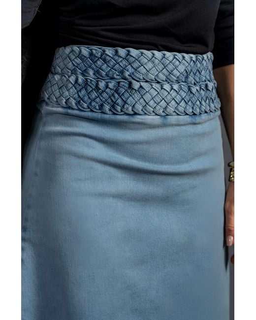 Esther Saadia Blue Elizabeth Highwaisted Braided Stretch Denim Skirt