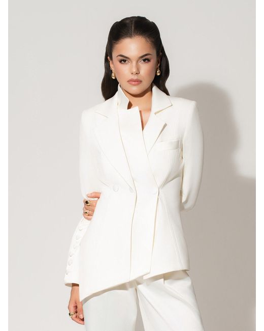 Tia Dorraine White Modern Power Asymmetric Tailored Blazer