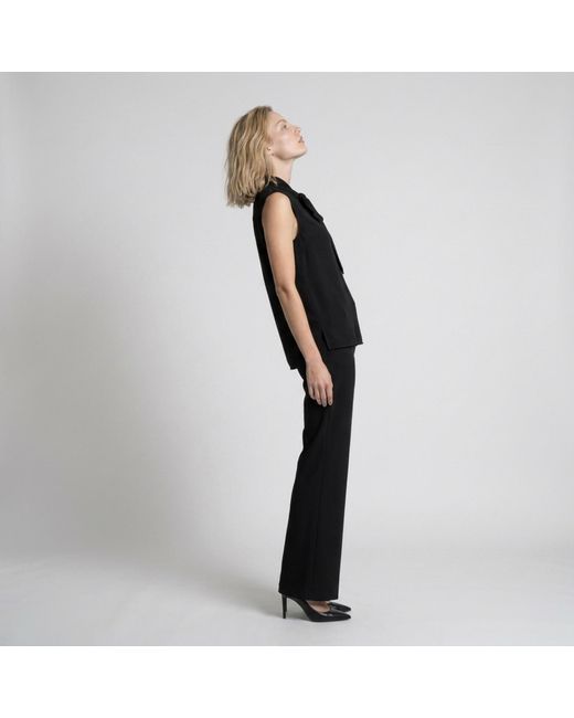 Modenaire Black Sleeveless Tie Neck Blouse And Wide Leg Trouser Set