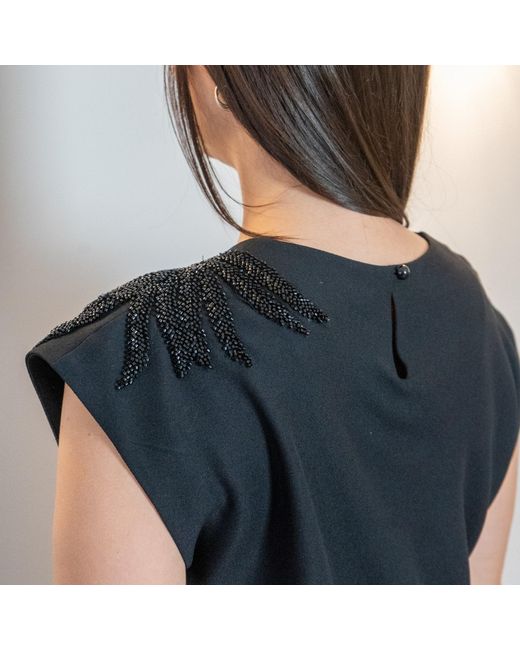 Nuvv Collection Black Draped Midi Dress With Beaded Shoulder Detail