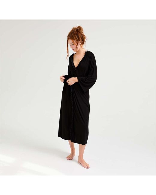 Pretty You London Black Bamboo Frill Kimono