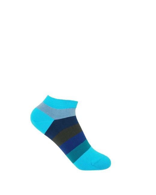 Peper Harow - Made in England Blue Block Stripe Aqua Luxury Crew & Trainer Socks Bundle