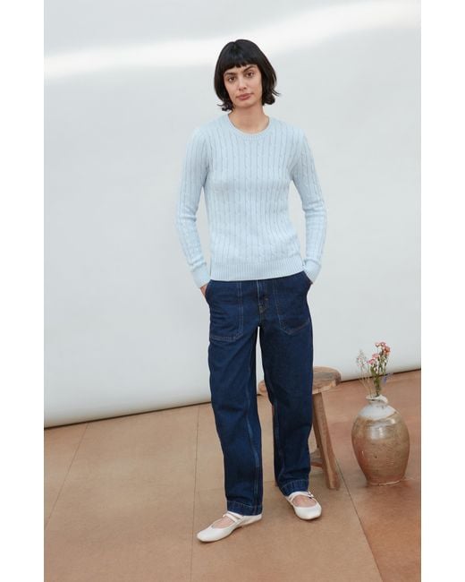 Paul James Knitwear Blue Cotton Taylor Cable Crew Neck Jumper