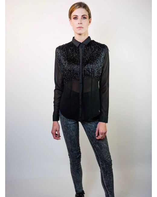 Any Old Iron Blue Beaded Fringe Shirt