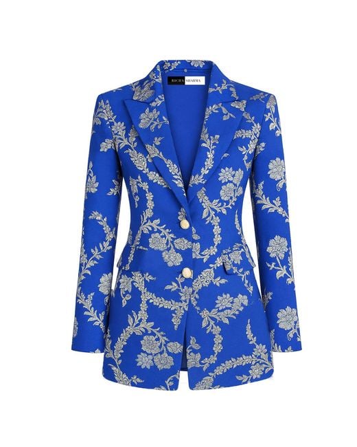 Richa Sharma Blue Luxury Royal Brocade Blazer With Embroidery