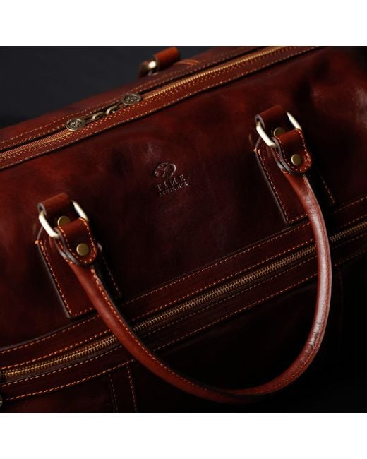 Time Resistance Brown Leather Duffel Bag For for men