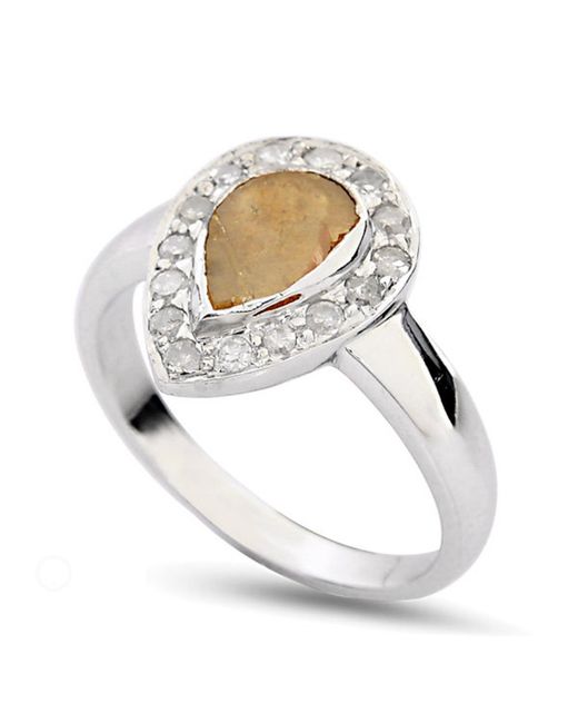 Artisan Gray 18k White Gold With Bezel Set Natural Pear Cut Ice Diamond Cocktail Ring