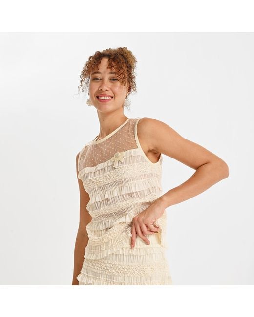 Lalipop Design Natural Neutrals Sheer Panel Embellished Top