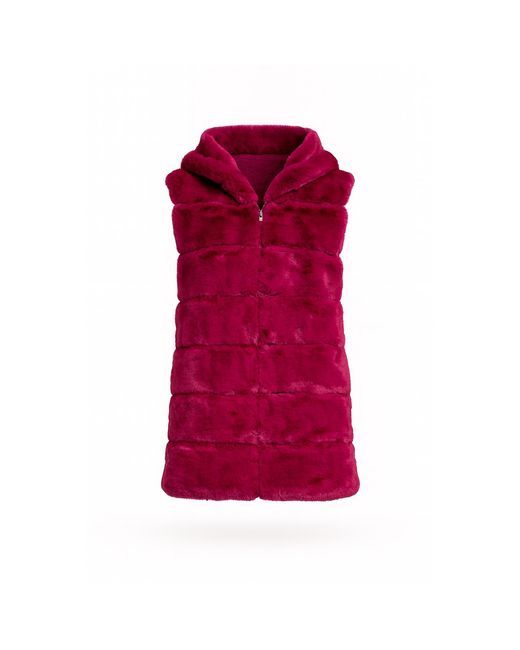 Tantra Spain Sl Red Fur Vest With Hood And Zipper Closure, Fucsia