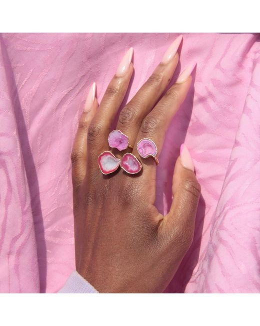 YAA YAA LONDON Multicolor Berry Duo Crystal Adjustable Gold Ring