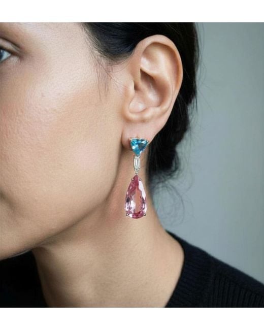 Uchi and Soto Blue Hanabi Stone Shapes Drop Earrings