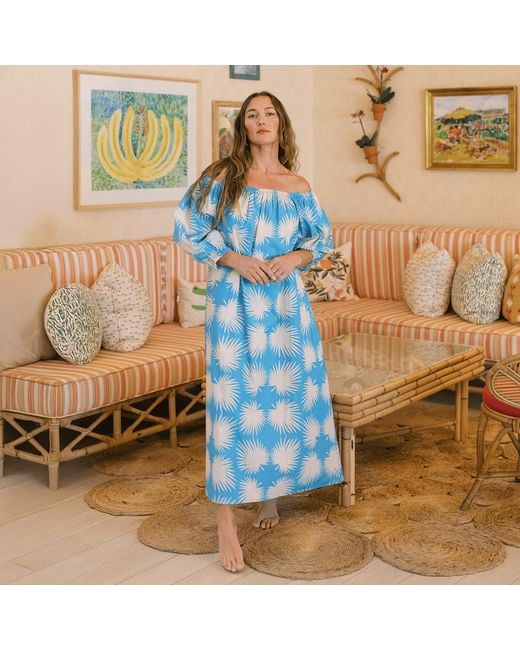 SUNSHINE TIENDA Blue Palm Geo Ace Dress