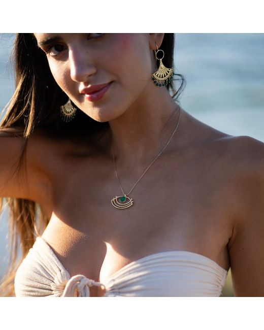 Ebru Jewelry Metallic Bohemian Style Jade Sunburst Dangle Earrings