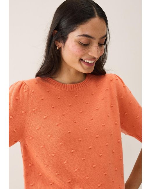 Loop Cashmere Orange Bobble Puff Sleeved Sweater