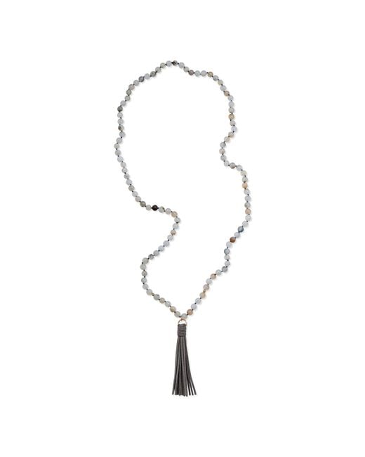 Heather Hawkins Jewelry Metallic Talulah Belle Gemstone Beaded Long Necklace With Suede Tassel