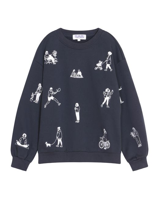 London Atelier Byproduct Blue Premium Heavyweight Jumper With People Embroidery