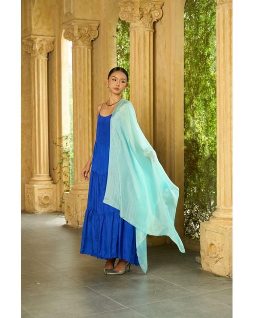 Silk and Bears Blue Valentina Royal 100% Silk Tiered Maxi Dress — Habotai Silk