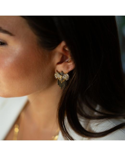 Ebru Jewelry Metallic Midnight Owl Sparkling Feather Earrings