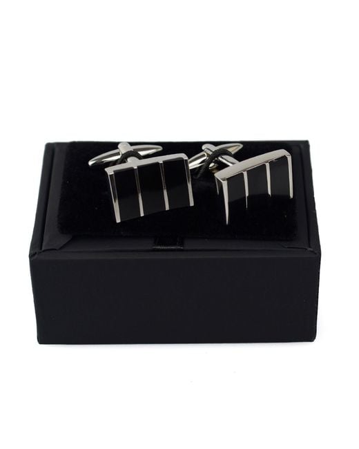 DAVID WEJ Black Stripped Rectangle Cufflinks for men