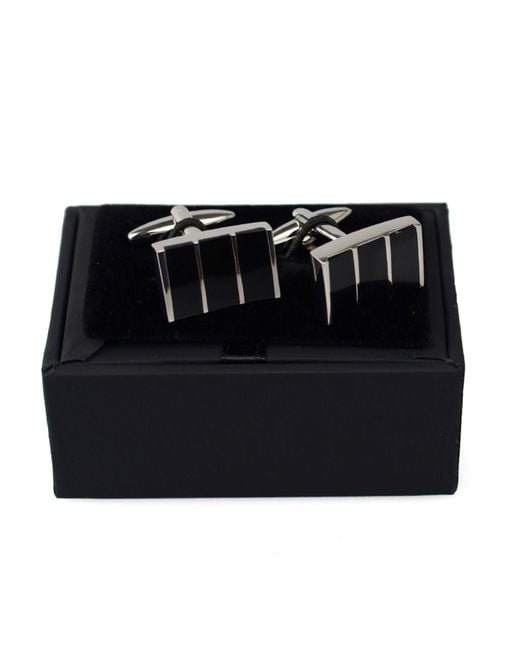 DAVID WEJ Black Stripped Rectangle Cufflinks for men