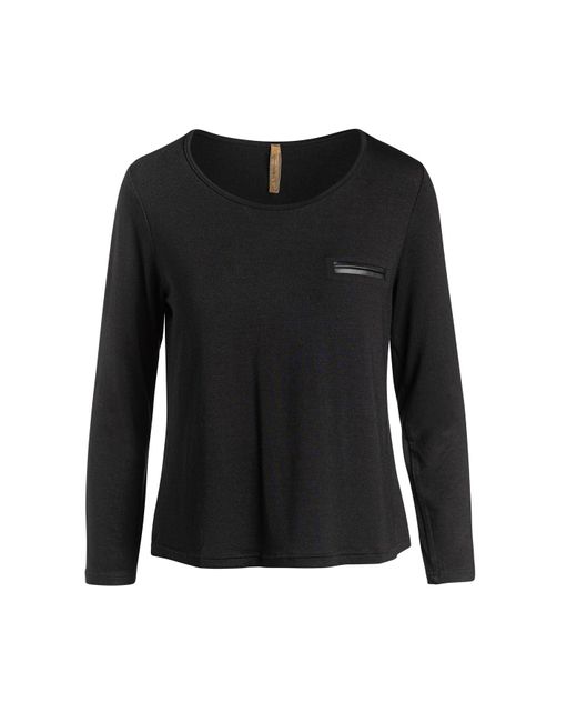 Conquista Black Jersey Pocket Detail Top